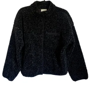 NEW Aerie Offline Sz M Snap Button Sherpa Teddy Jacket‎ in Speckled Black Gray thumbnail 2