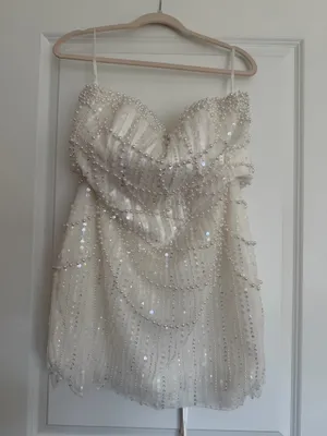 Pearl Beaded Mini Dress White Size 8 thumbnail 3
