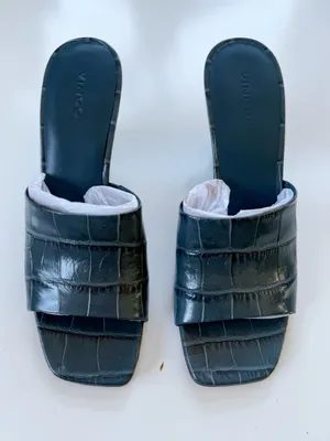 VINCE Pia Leather Wedge Sandals - Lake Blue Size 9 thumbnail 2