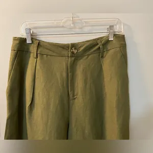 wide leg, high rise, pleated linen blend pants in army green size 6. NWOT thumbnail 3