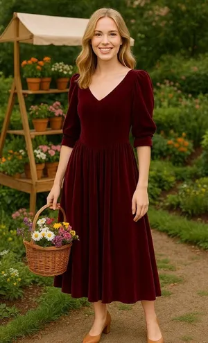 Laura Ashley Vintage Burgundy Velvet Dress 80sRomance Victorian Ralph Christmas thumbnail 1
