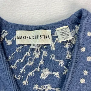 Vintage Marisa Christina 100%‎ Wool Snowman Winter Sweater Vest Blue Womens Med thumbnail 4