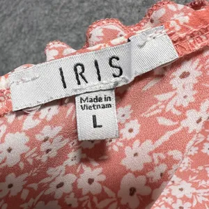 IRIS‎ Floral Ruffle Tiered Mini Summer Dress Coral Pink White Large thumbnail 7