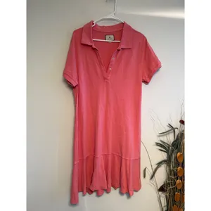 Tuckernuck Womens Coral Pink Pique Knit Ruffle‎ Drop Waist Polo Dress Large thumbnail 2