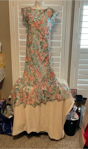 Cato Coral & Teal Floral Print Maxi Dress thumbnail 1