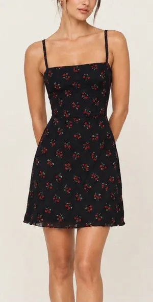Reformation Womens Cherry Print A Line Mini Sun Dress Size 10 thumbnail 1