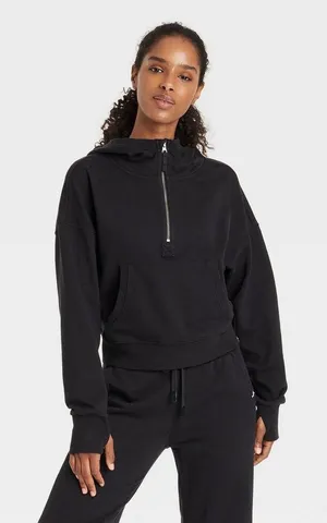 NWT JOYLAB M women’s French Terry 1/2 Zip Hooded Pullover Sweatshirt Sz M✨ thumbnail 1