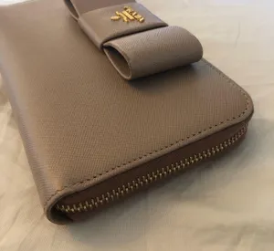 Prada Saffiano Ribbon Bow Zip Around Wallet thumbnail 5