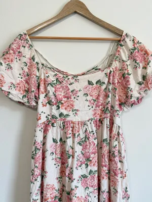 Altar'd State Floral Midi Dress Size Large Pink Wedding Cameron Linen thumbnail 3