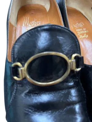 Medici Florence Italy VTG wms black leather gold bit slip dress loafers sz 8B SK thumbnail 15