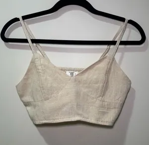 Japna Women’s M Beige Linen Blend Bralette Crop Top Smocked Back thumbnail 1