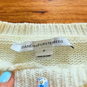DIANE VON FURSTENBERG Knit Crochet Cream Sweater‎ size Petite - S thumbnail 5