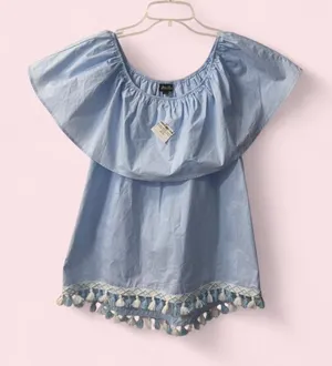 Women’s NWT Anna Rose Boutique Blouse Tassels Baby Blue Small thumbnail 1