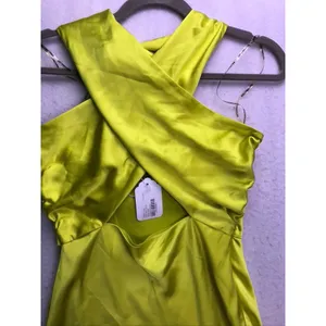 Simon Miller Maxi Dress Womens Size 4 Lime Green Satin Crisscross Neck Gown thumbnail 5