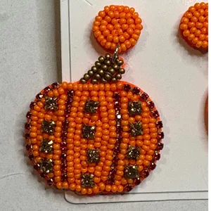 Pumpkin Beaded Earrings Womens OS Orange‎ Halloween Fall Festive Drop Sparkle thumbnail 2