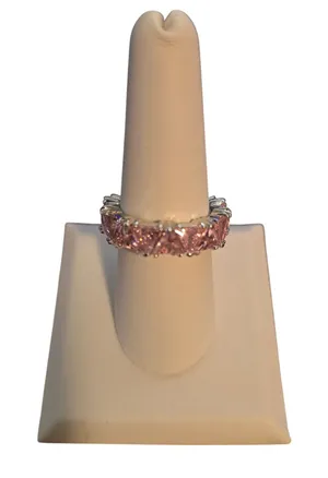 Ring Women 8 Eternity Trillion Cut Pink Cubic Zirconia‎ Silver Tone thumbnail 1