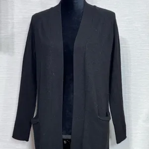 Long‎ Black Cardigan Duster Sweater Knit Open Front Pockets Cozy Layering small thumbnail 5