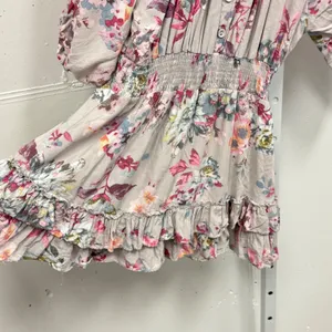 Here Comes the‎ Sun Floral Romper Small Pink Smocked Waist Ruffle Hem Small Boho thumbnail 5
