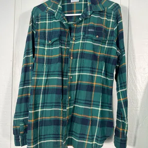 Columbia Women’s Green Plaid Flannel Top Size Large EUC thumbnail 2
