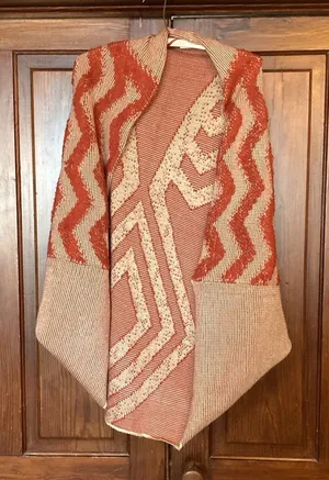 Free People Boho Diamond Fringe Kimono Cardigan Cacoon Knit Sweater Red One Size thumbnail 1