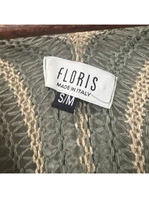 Floris Made in Italy Open Knit Striped Metallic Cover Up Midi Dress Green S/M thumbnail 5