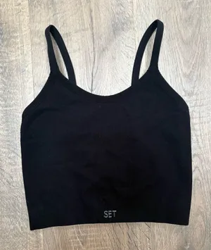 Set active black ribbed tank top thumbnail 1