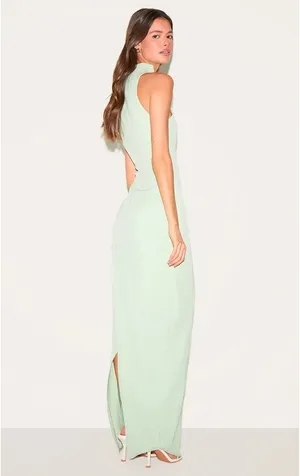 Pretty Little Thing Woven Scoop Neck Maxi Dress Pale Lime thumbnail 2
