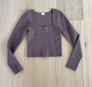 Abercrombie & Fitch Ribbed Squareneck Cropped Long Sleeve Shirt Size Small thumbnail 1