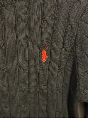 Polo Ralph Lauren Black Cable Knit Crewneck Sweater Red Pony NWT Small thumbnail 4