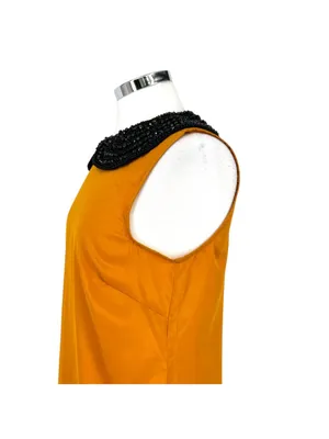 ASOS 60s Retro Mod Shift Dress Beaded Peter Pan Collar Mustard Yellow Size 8 thumbnail 5