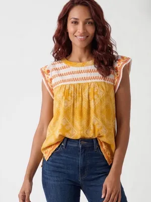 Savanna Jane yellow colorful top blouse style 18374 size large thumbnail 1