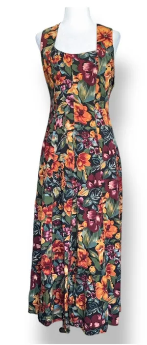 Vintage All That Jazz Dark Floral Black Crossback Maxi Dress Sleeveless Romantic thumbnail 1
