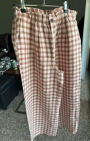 Lou & Grey Tan and Cream Gingham wide Leg Pants thumbnail 1