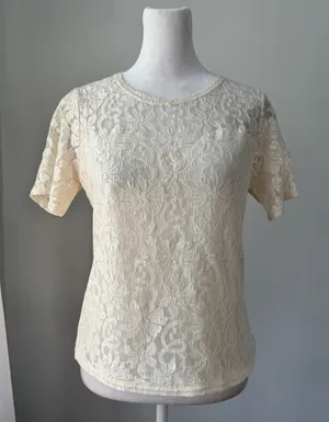 Vintage Y2K Bedford Fair Lifestyles Cream Lace Short Sleeve Blouse thumbnail 1