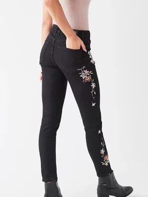 Urban Outfitters BDG Twig High Rise Skinny Black Floral Embroidered Jeans 27 thumbnail 4