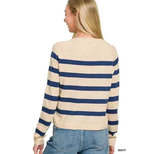 Zenana Lightweight Wool Blend Striped Round Neck Sweater - Medium‎ thumbnail 3