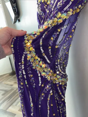 Flirt by Maggie Sottero Purple Beaded one shoulder formal gown thumbnail 3