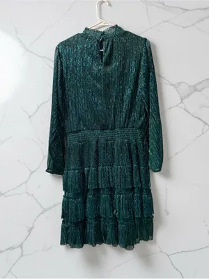 MSK Teal Metallic Tiered Long-Sleeve Mini Dress thumbnail 3