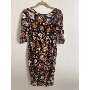 For Love & Lemons Floret Print Midi Dress Black Floral Silk Blend Slit Medium thumbnail 4