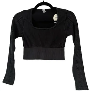 NWT Aerie Offline Sidewalk Seamless Ribbed Long Sleeve Cropped Shirt Sz Medium thumbnail 1