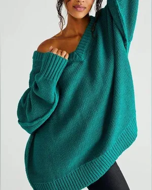Free People Alli V Neck Sweater in Green size Small thumbnail 1