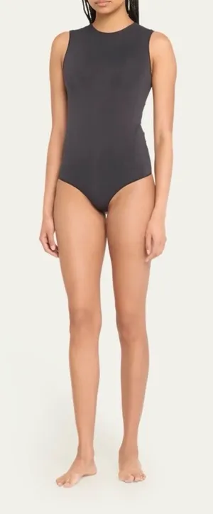 SKIMS Essential Sleeveless Crewneck Thong Bodysuit Size XS Onyx Shapewear Basic thumbnail 1