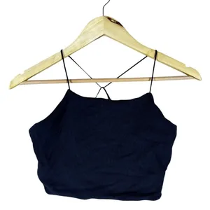 Nike Dri-FIT Ribbed Solid Crop Top Black Sporty Crisscross Back Strappy Size S thumbnail 3