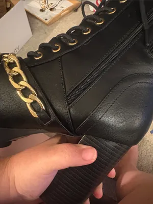 Forever Black Lace-Up Combat Boots with Gold Chain Accent size 7 thumbnail 12