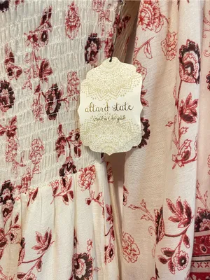Altar'd State White Off-Shoulder Floral Maxi Dress with Pink Border thumbnail 4