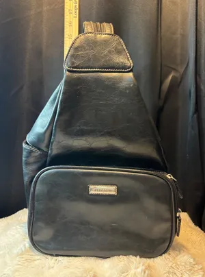 Rosetti Black Faux Leather Sling Backpack Crossbody Bag Triangle Shape thumbnail 1