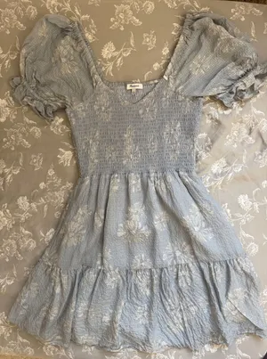 Madewell Gray blue floral dress thumbnail 1