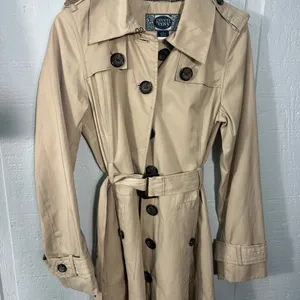 Green Envy Khaki Belted Trench Coat Size Medium EUC thumbnail 9
