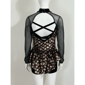 Weissman Dance Costume Black Gold Sequin Glam Dancecore Competition Medium Adult thumbnail 2