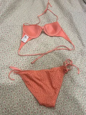 H&M Coral Crochet Tie-Side Bikini Set thumbnail 2